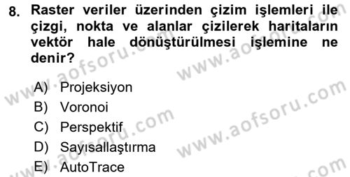 Coğrafi Bilgi Sistemleri Yazılımı Dersi 2021 - 2022 Yılı (Vize) Ara Sınav Soruları 8. Soru