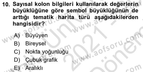 Coğrafi Bilgi Sistemleri Yazılımı Dersi 2021 - 2022 Yılı (Final) Dönem Sonu Sınav Soruları 10. Soru