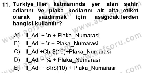 Coğrafi Bilgi Sistemleri Yazılımı Dersi 2021 - 2022 Yılı (Final) Dönem Sonu Sınav Soruları 11. Soru