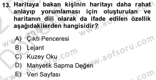 Coğrafi Bilgi Sistemleri Yazılımı Dersi 2021 - 2022 Yılı (Final) Dönem Sonu Sınav Soruları 13. Soru