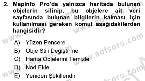 Coğrafi Bilgi Sistemleri Yazılımı Dersi 2021 - 2022 Yılı (Final) Dönem Sonu Sınav Soruları 2. Soru