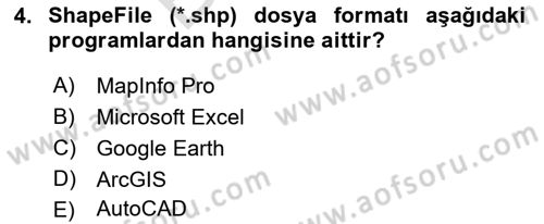 Coğrafi Bilgi Sistemleri Yazılımı Dersi 2021 - 2022 Yılı (Final) Dönem Sonu Sınav Soruları 4. Soru