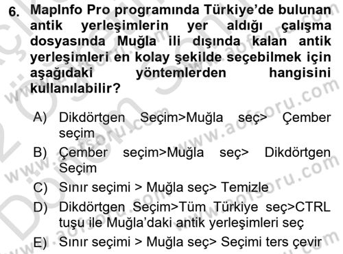 Coğrafi Bilgi Sistemleri Yazılımı Dersi 2021 - 2022 Yılı (Final) Dönem Sonu Sınav Soruları 6. Soru