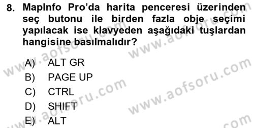 Coğrafi Bilgi Sistemleri Yazılımı Dersi 2021 - 2022 Yılı (Final) Dönem Sonu Sınav Soruları 8. Soru