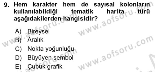 Coğrafi Bilgi Sistemleri Yazılımı Dersi 2021 - 2022 Yılı (Final) Dönem Sonu Sınav Soruları 9. Soru
