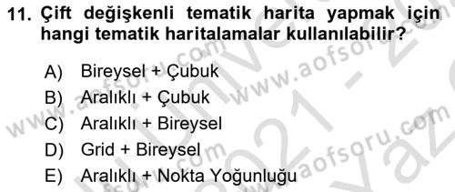 Coğrafi Bilgi Sistemleri Yazılımı Dersi 2021 - 2022 Yılı Yaz Okulu Sınav Soruları 11. Soru