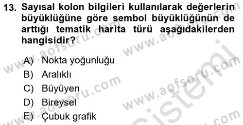 Coğrafi Bilgi Sistemleri Yazılımı Dersi 2021 - 2022 Yılı Yaz Okulu Sınav Soruları 13. Soru