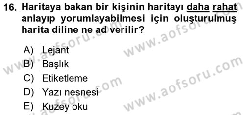 Coğrafi Bilgi Sistemleri Yazılımı Dersi 2021 - 2022 Yılı Yaz Okulu Sınav Soruları 16. Soru