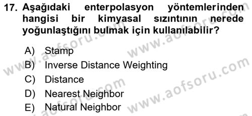Coğrafi Bilgi Sistemleri Yazılımı Dersi 2021 - 2022 Yılı Yaz Okulu Sınav Soruları 17. Soru