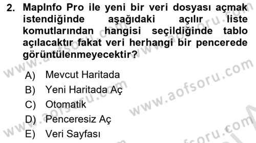 Coğrafi Bilgi Sistemleri Yazılımı Dersi 2021 - 2022 Yılı Yaz Okulu Sınav Soruları 2. Soru