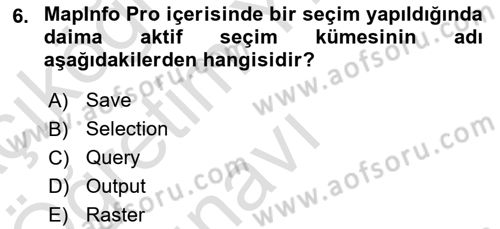 Coğrafi Bilgi Sistemleri Yazılımı Dersi 2021 - 2022 Yılı Yaz Okulu Sınav Soruları 6. Soru