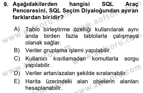 Coğrafi Bilgi Sistemleri Yazılımı Dersi 2021 - 2022 Yılı Yaz Okulu Sınav Soruları 9. Soru