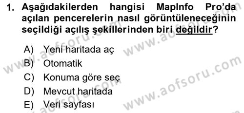Coğrafi Bilgi Sistemleri Yazılımı Dersi 2022 - 2023 Yılı Yaz Okulu Sınav Soruları 1. Soru