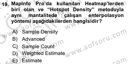 Coğrafi Bilgi Sistemleri Yazılımı Dersi 2022 - 2023 Yılı Yaz Okulu Sınav Soruları 19. Soru