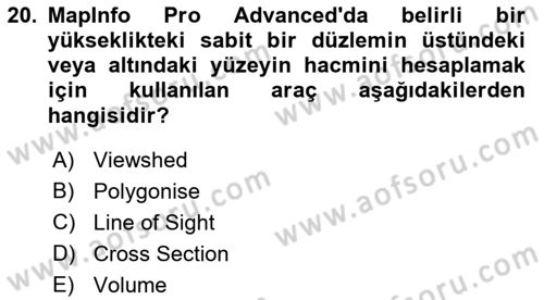Coğrafi Bilgi Sistemleri Yazılımı Dersi 2022 - 2023 Yılı Yaz Okulu Sınav Soruları 20. Soru