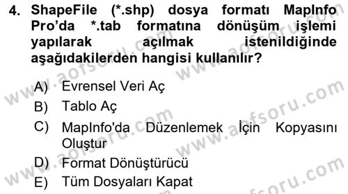 Coğrafi Bilgi Sistemleri Yazılımı Dersi 2022 - 2023 Yılı Yaz Okulu Sınav Soruları 4. Soru