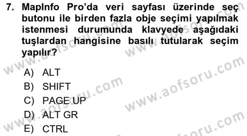 Coğrafi Bilgi Sistemleri Yazılımı Dersi 2022 - 2023 Yılı Yaz Okulu Sınav Soruları 7. Soru