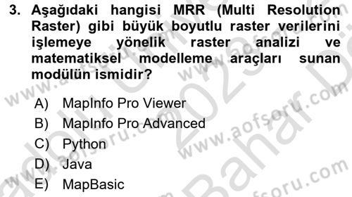 Coğrafi Bilgi Sistemleri Yazılımı Dersi 2023 - 2024 Yılı (Vize) Ara Sınav Soruları 3. Soru