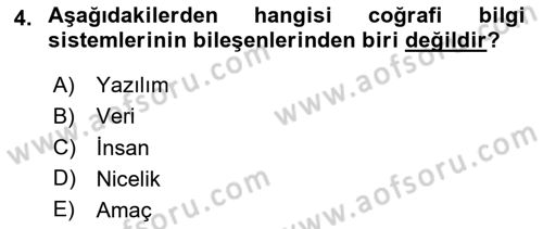 Coğrafi Bilgi Sistemleri Yazılımı Dersi 2023 - 2024 Yılı (Vize) Ara Sınav Soruları 4. Soru