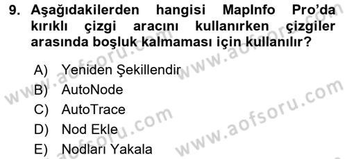 Coğrafi Bilgi Sistemleri Yazılımı Dersi 2023 - 2024 Yılı (Vize) Ara Sınav Soruları 9. Soru