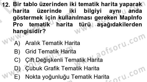 Coğrafi Bilgi Sistemleri Yazılımı Dersi 2023 - 2024 Yılı (Final) Dönem Sonu Sınav Soruları 12. Soru