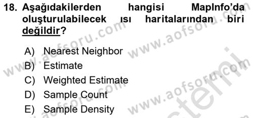 Coğrafi Bilgi Sistemleri Yazılımı Dersi 2023 - 2024 Yılı (Final) Dönem Sonu Sınav Soruları 18. Soru