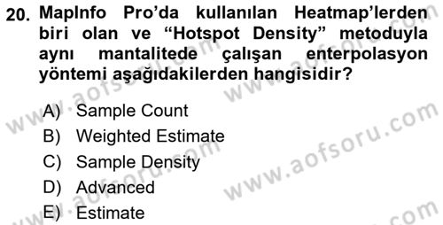 Coğrafi Bilgi Sistemleri Yazılımı Dersi 2023 - 2024 Yılı (Final) Dönem Sonu Sınav Soruları 20. Soru