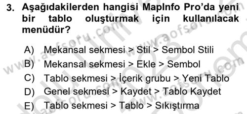 Coğrafi Bilgi Sistemleri Yazılımı Dersi 2023 - 2024 Yılı (Final) Dönem Sonu Sınav Soruları 3. Soru
