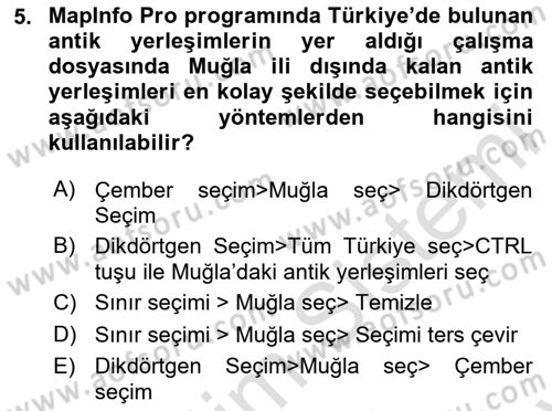 Coğrafi Bilgi Sistemleri Yazılımı Dersi 2023 - 2024 Yılı (Final) Dönem Sonu Sınav Soruları 5. Soru