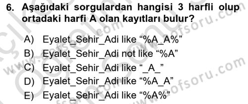 Coğrafi Bilgi Sistemleri Yazılımı Dersi 2023 - 2024 Yılı (Final) Dönem Sonu Sınav Soruları 6. Soru