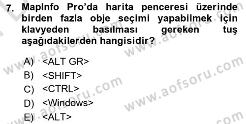 Coğrafi Bilgi Sistemleri Yazılımı Dersi 2023 - 2024 Yılı (Final) Dönem Sonu Sınav Soruları 7. Soru