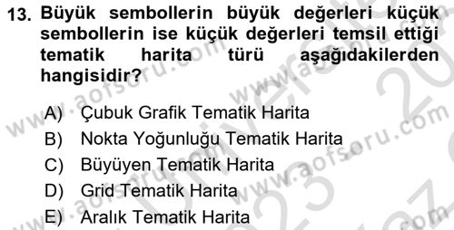 Coğrafi Bilgi Sistemleri Yazılımı Dersi 2023 - 2024 Yılı Yaz Okulu Sınav Soruları 13. Soru