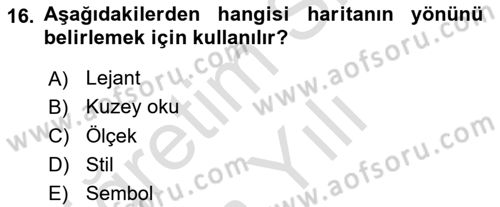 Coğrafi Bilgi Sistemleri Yazılımı Dersi 2023 - 2024 Yılı Yaz Okulu Sınav Soruları 16. Soru