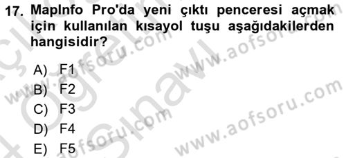 Coğrafi Bilgi Sistemleri Yazılımı Dersi 2023 - 2024 Yılı Yaz Okulu Sınav Soruları 17. Soru