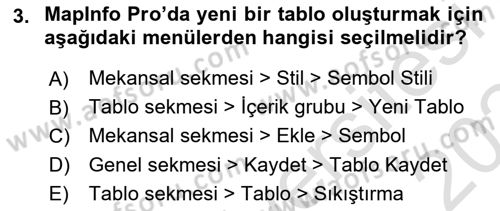 Coğrafi Bilgi Sistemleri Yazılımı Dersi 2023 - 2024 Yılı Yaz Okulu Sınav Soruları 3. Soru