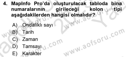 Coğrafi Bilgi Sistemleri Yazılımı Dersi 2023 - 2024 Yılı Yaz Okulu Sınav Soruları 4. Soru
