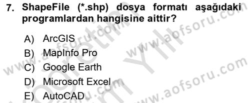 Coğrafi Bilgi Sistemleri Yazılımı Dersi 2023 - 2024 Yılı Yaz Okulu Sınav Soruları 7. Soru
