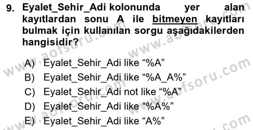 Coğrafi Bilgi Sistemleri Yazılımı Dersi 2023 - 2024 Yılı Yaz Okulu Sınav Soruları 9. Soru