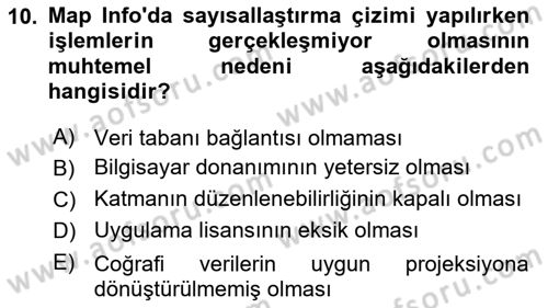 Coğrafi Bilgi Sistemleri Yazılımı Dersi 2024 - 2025 Yılı (Vize) Ara Sınav Soruları 10. Soru