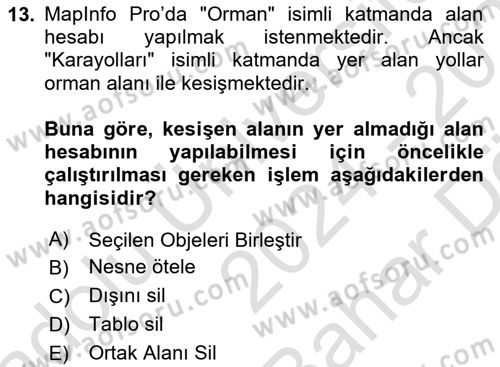 Coğrafi Bilgi Sistemleri Yazılımı Dersi 2024 - 2025 Yılı (Vize) Ara Sınav Soruları 13. Soru