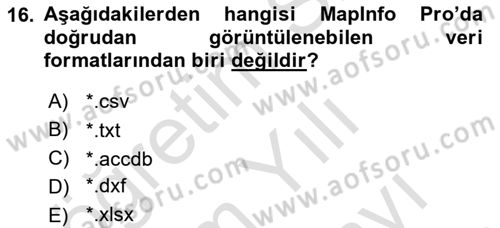 Coğrafi Bilgi Sistemleri Yazılımı Dersi 2024 - 2025 Yılı (Vize) Ara Sınav Soruları 16. Soru
