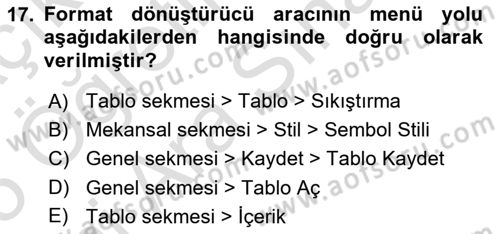 Coğrafi Bilgi Sistemleri Yazılımı Dersi 2024 - 2025 Yılı (Vize) Ara Sınav Soruları 17. Soru