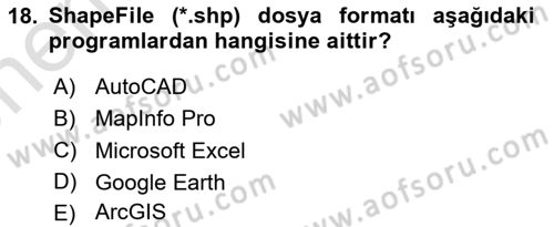 Coğrafi Bilgi Sistemleri Yazılımı Dersi 2024 - 2025 Yılı (Vize) Ara Sınav Soruları 18. Soru