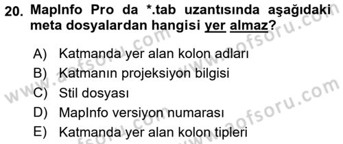 Coğrafi Bilgi Sistemleri Yazılımı Dersi 2024 - 2025 Yılı (Vize) Ara Sınav Soruları 20. Soru