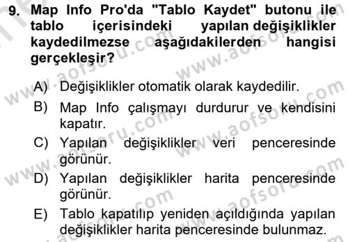 Coğrafi Bilgi Sistemleri Yazılımı Dersi 2024 - 2025 Yılı (Vize) Ara Sınav Soruları 9. Soru