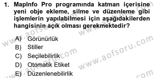 Coğrafi Bilgi Sistemleri Yazılımı Dersi 2024 - 2025 Yılı (Final) Dönem Sonu Sınav Soruları 1. Soru