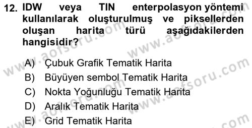 Coğrafi Bilgi Sistemleri Yazılımı Dersi 2024 - 2025 Yılı (Final) Dönem Sonu Sınav Soruları 12. Soru