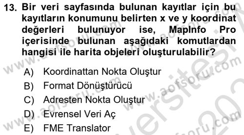 Coğrafi Bilgi Sistemleri Yazılımı Dersi 2024 - 2025 Yılı (Final) Dönem Sonu Sınav Soruları 13. Soru