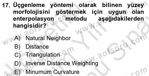 Coğrafi Bilgi Sistemleri Yazılımı Dersi 2024 - 2025 Yılı (Final) Dönem Sonu Sınav Soruları 17. Soru
