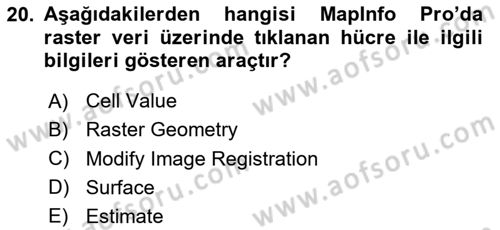 Coğrafi Bilgi Sistemleri Yazılımı Dersi 2024 - 2025 Yılı (Final) Dönem Sonu Sınav Soruları 20. Soru